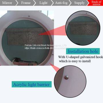 Круглый освещаемый светодиодными лампами зеркало для ванной комнаты, зеркальное светодиодное освещение с противообледенителем зеркала photo-5