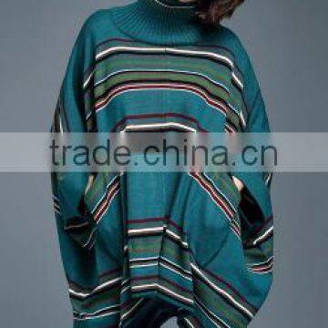 2016 New Fashion Korean Style Mid Long High Collar Women Stripe Batwing-sleeved Pullover Sweater photo-4