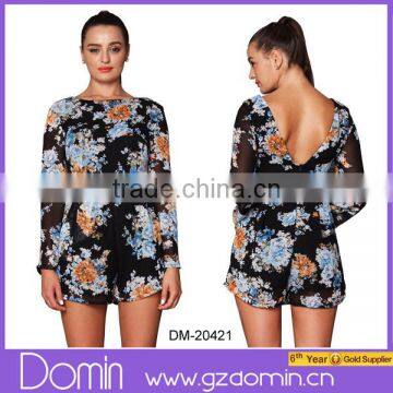 Women Fashion V Back Print Floral Playsuit & Jumpsuit