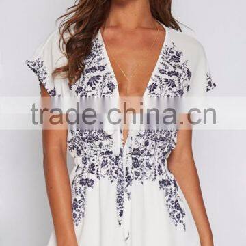 v neck latest printing summer playsuits women going out playsuits