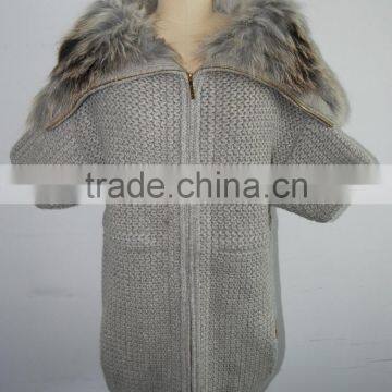 Elegante Cardigan Full Zip Fox Fur Collar