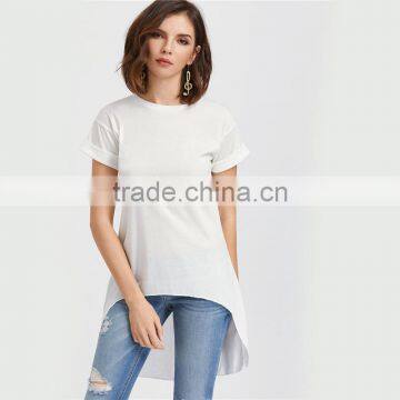 Asymmetrical Bifurcated Sexy Cotton Short Sleeve Casual Fashion T-shirt Women Long Tops