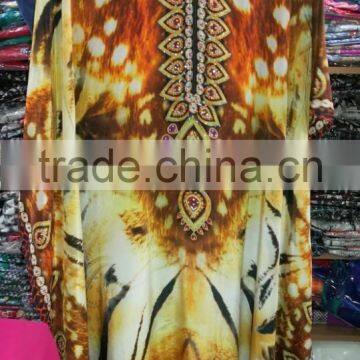 Embellished CAFTAN Digital print crepe silk LONG kaftan tunic poncho