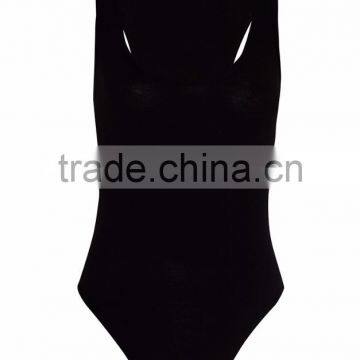 Custom Women Plain Black Cotton Spandex Slim Fit Ladies Basic Black Racer Back Bodysuit photo-3