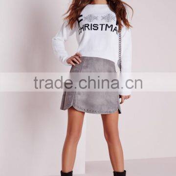 MGOO 2017 Latest Design Custom Made Women Christmas Jumper White Cropped Sweater Long Sleeve photo-5