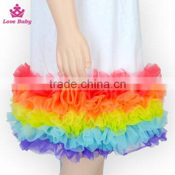 Summer Girls Sleeveless White Above Knee Dress With Colorful Rainbow Tulle Hem photo-4