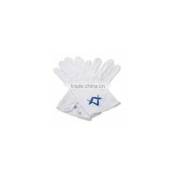 Masonic White Cotton Gloves with Blue Square and compass Embroidered