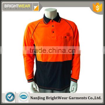 Mens two-tone high visibity reflective work wear poly/cotton silk-screen print safety polo shirt