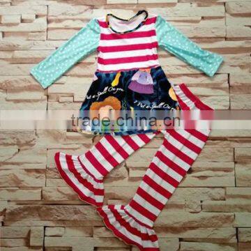 Bulk wholesale kids popular boutique clothing girl's long-sleeve red striped suit