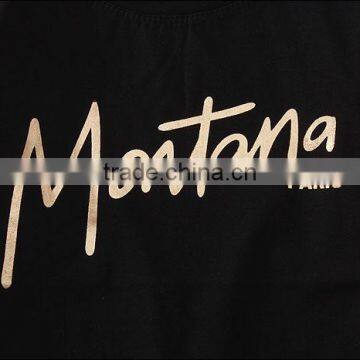 Gold Printing Deep Round Neck Black T-shirt Women photo-3