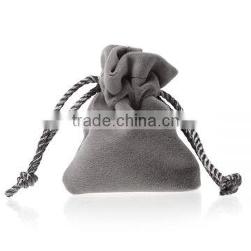 Velvet Jewelry Bags Drawstring Rectangle Gray 91x67mm