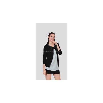 women/lady\'s elegant pure black merino wool cardigan