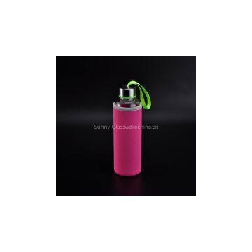 Borosilicate Glass sport joyshaker drinking bottle with colorful sleeve