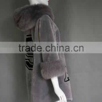 Winter New Product the Newest Style Gray Genuine Shearing Jacket Chashmere Parka Coat With Fur Collar for Women photo-2