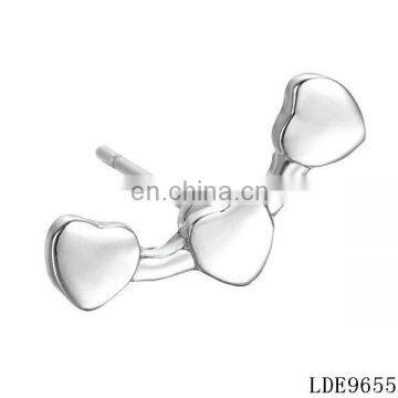 925 Sterling Silver Cartilage Piercing Stud Earrings Three Hearts Earrings photo-2