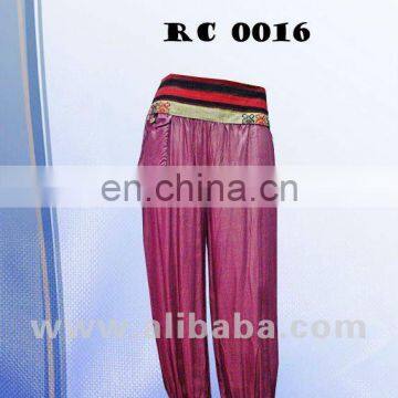 Light Rayon Ladies Aladdin Pants with Burmese Thick Handwoven Strip Waist