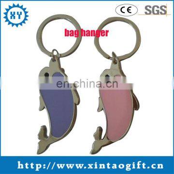 Dolphin shaped metal blank bag hanger with keyring