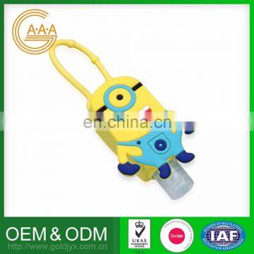 OEM ODM support portable Cute cartoon silicone hand sanitizer bottle with holder keychain