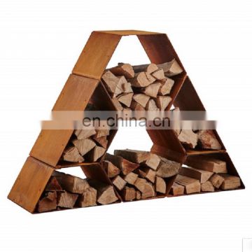 Modern Wood Storage Corten Steel Firewood Holder Stacker