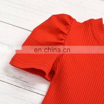 Plain Red Top and Rose Pattern Bell Bottom 2pcs Beautiful Baby Girl Boutique Suit photo-3