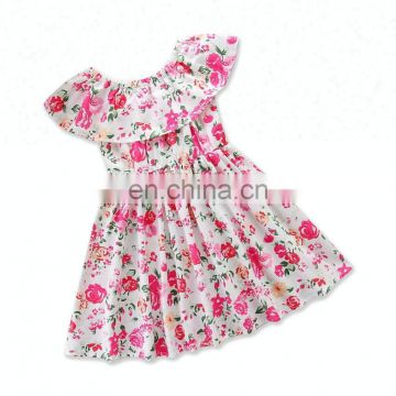 2018 Hot Sale Girls Floral Dress Flutter Sleeve Dress Girls Summer Dress