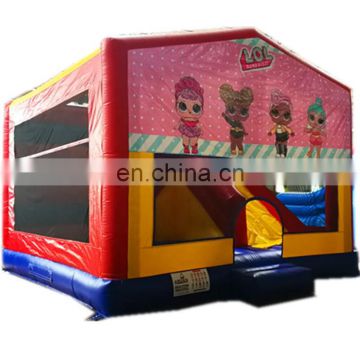 Beautiful LOL Theme Small Inflatable Bounce House With Slide For Children Party