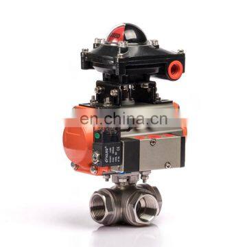 DN25 L type stainless steel pneumatic 3 way ball valve Q614F