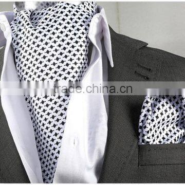 White Checked Cravat, Brown scarf, with Pocket Square