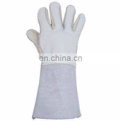 HANDLANDY White GREY Great Protective Fitting Full Grain Deerskin Workers Long Leather Work Welder Cheap Welding Gloves photo-4