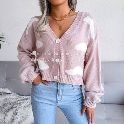 New White Cloud Knitted Cardigan Sweater photo-3