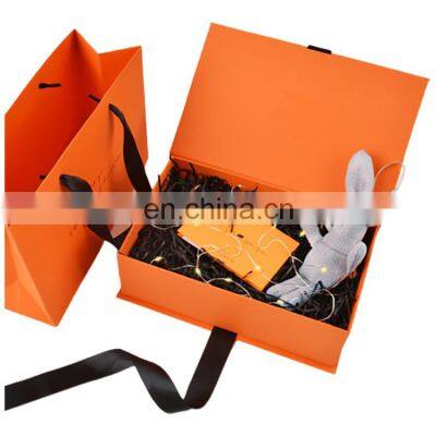 High-end Custom Rigid Cardboard Box Printing Bright Orange Color with Gold Stamping Logo Paper Box for Shoes