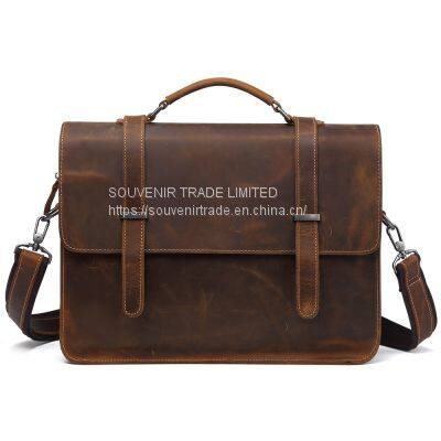 Wholesale High Quality shoulder strap flip Genuine Leather Laptop Computer Bag for Men handbag for macbook