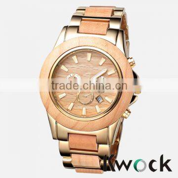 High Quality Two Tone Metal Wood Quartz Watch,Men Wooden Watch