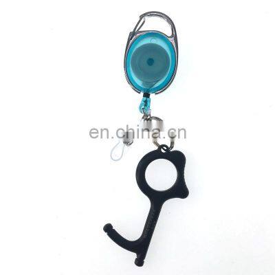 Custom Laser Logo Soft Silicon Tips Metal Door Opener No Touch Key With Retractable Pull Reel photo-2