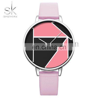 SHENGKE Creative Ladies Watch Original Design Two-tone Dial Leather Band Japan Quartz Watches Custom Logo OEM K0072L-A