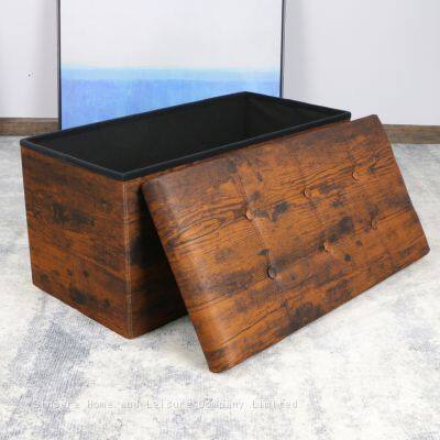 Foldable Storage Polyester Ottoman-Wood Grain