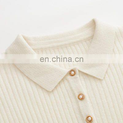 2024 New Arrival Women's Formal Solid Pattern Jumper Cashmere Turn-Down Collar Pullover With Polo Neck Knitted Buttons Winter photo-3