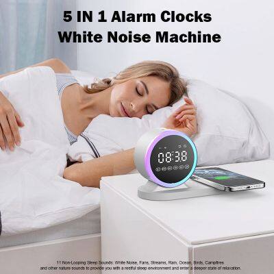 Hot Selling Rgb LED Night Light Portable Wireless Charger Alarm Clock White Noise Machine Bluetooth Speaker photo-6