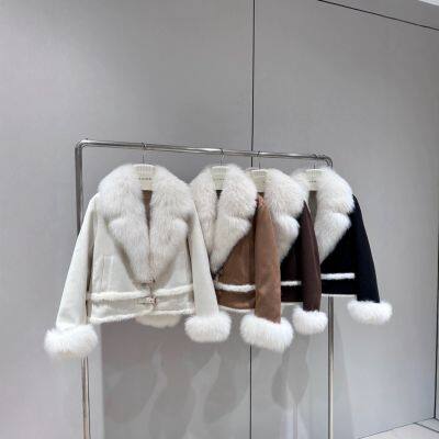 Fox fur big collar thick goose down down jacket fur one-piece coat women's winter short fur