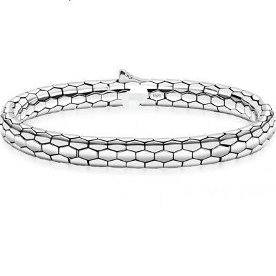 925 Sterling Silver Bracelet, Fine Work, Snake Pattern Bracelet, Bracelet, Trendy Thai Silver, Retrostylish Distressed Jewelry photo-3