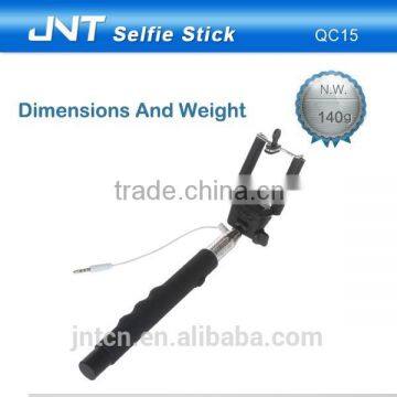 Mobile Wire selfie stick with silicon handle,selfie stick with cable QC15