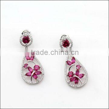 925 Sterling Silver Created Ruby Earring