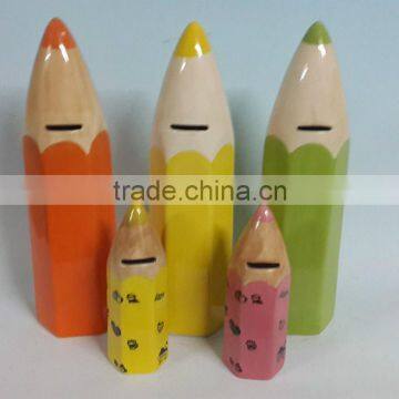 lovely pencil shape design for ceramic piggy bank,ceramic coin bank,ceramic money box