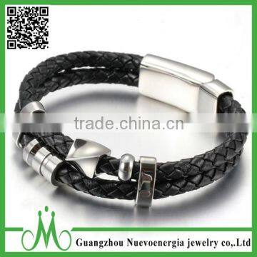 Braided PU Leather Bracelets Stainless Steel Clasp Charm Design Bangles for Men