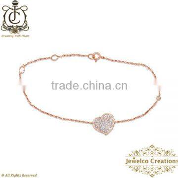 14k Rose Gold Heart shaped Pave Diamond Bracelets. New Fashion Design Bracelet. Wholesale Handmade jewelry Supplier