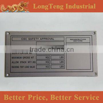 stainless container nameplate CSC plate