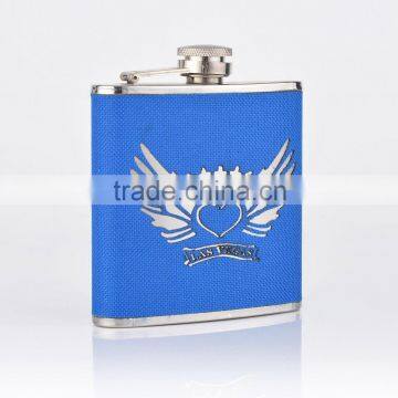 Stainless Steel Hip Flask Personalized blue PU Leather Cover cheap whisky wine gift set