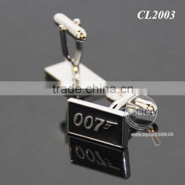 Fashion Men Black Desing Business Gentlemen Luxury Enamel Number 007 Engraved Metal Custom Made Cufflinks photo-4