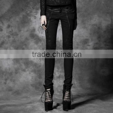 K-172 Top Sale Good Elastic Black and Copper Tight Denim Pants with Fashion Skull Printing