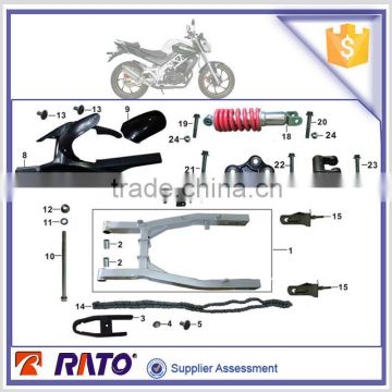 DZM200 spare parts for DEMAK motorcycle, motorbike rear shock absorber, rear fork assy, chain slider, motorcycle roller chain